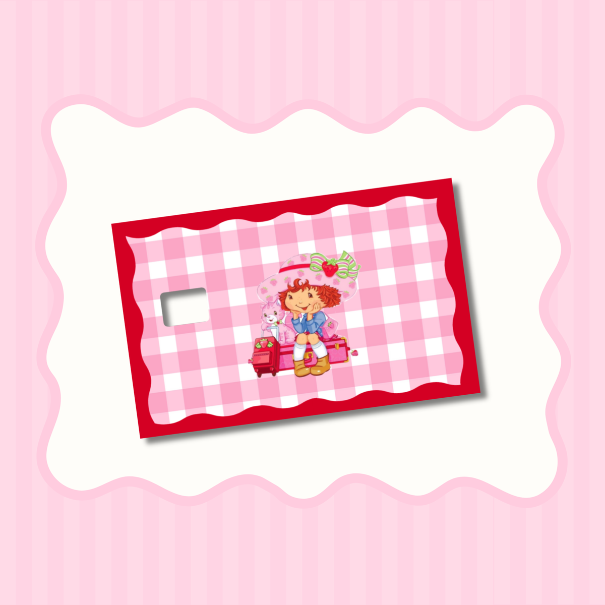 Strawberry Girl on Suitcase Gingham Card Skin